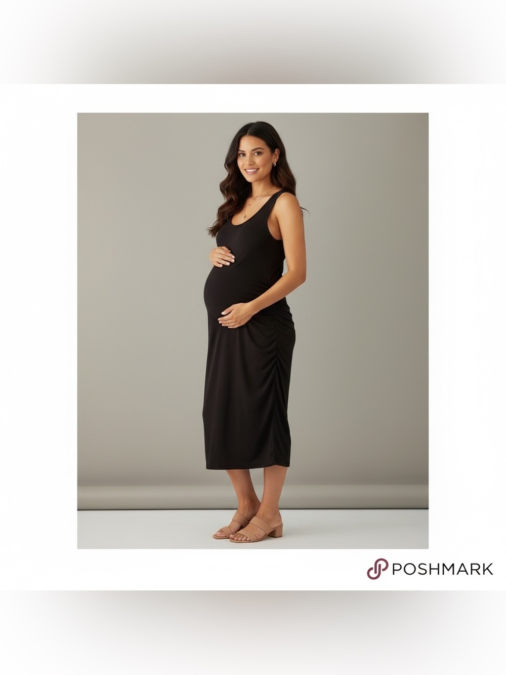 Parasuco Maternity Black Tank Maxi Dress Size Medium Stretch Cotton